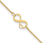 14K Two-tone Polished Infinity Open Heart Plus ext. Anklet