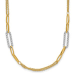 14K Two-tone Polished and Textured Fancy Oval Link Stations Necklace