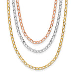 14K Tri-color Polished 3-Strand Link Necklace
