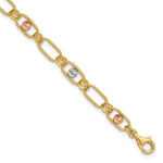 14K Tri-color Polished Textured and Diamond-cut Fancy Link Bracelet