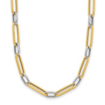 14K with White Rhodium Polished and Textured Fancy Oval Link Necklace