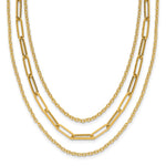 14K Polished 3-strand Oval and Rolo Fancy Link Necklace