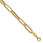 14K Polished and Textured Fancy Paperclip Link Bracelet