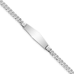 14k White Gold Polished Solid Chain/Solid Plate Flat Curb Link Soft Diamond Shape 25.5x Plate ID Bracelet