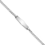 14k White Gold Polished Solid Chain/Solid Plate Flat Curb Link Soft Diamond Shape 19.5x Plate ID Bracelet