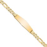 14k Polished Solid Chain/Solid Plate Flat Figaro Link Soft Diamond Shape 33x Plate ID Bracelet