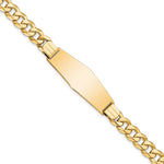 14k Polished Solid Chain/Solid Plate Flat Curb Link Soft Diamond Shape 37.5x Plate ID Bracelet