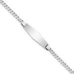 14k White Gold Polished Solid Chain/Solid Plate Flat Curb Link Soft Diamond Shape 24.5x Plate ID Bracelet