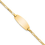 14k Polished Solid Chain/Solid Plate Figaro Link Oval 18.5x Plate Baby/Child ID Bracelet