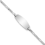 14k White Gold Polished Solid Chain/Solid Plate Figaro Link Oval 18.5x Plate ID Bracelet