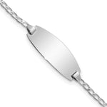 14k White Gold Polished Solid Chain/Solid Plate Curb Link Oval 18.5x Plate ID Bracelet