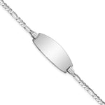 14k White Gold Polished Solid Chain/Solid Plate Figaro Link Oval 24x Plate ID Bracelet