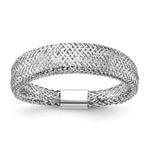 14K with Rhodium Plating Polished and Textured Mesh Stretch Ring