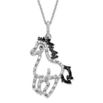 Sterling Silver Rhodium-plated Polished Black and White CZ Horse 16 Inch with 2 Inch Extension Necklace