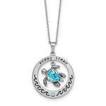 Sterling Silver Rhodium-Plated Blue Crystal Turtle Circle 16 + Necklace