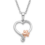 Sterling Silver w/ 10k Rose Accent Diamond Paw Print Heart Necklace