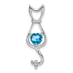 10k White Gold Heart Blue Topaz and Diamond Cat Pendant