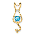 14k Blue Topaz and Diamond Cat Pendant