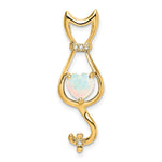 14k Created Opal and Diamond Cat Pendant