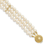 14k 5- White Near-Round Freshwater Cultured Pearl 3-Strand Bracelet