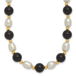 14k 6- White Rice FW Cultured Pearl Onyx Bead Necklace