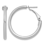 14k White Gold 3x Polished Round Omega Back Tube Hoop Earrings