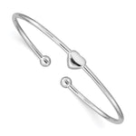 Sterling Silver Rhodium-plated Polished Heart Flexible Cuff Bangle