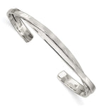 Sterling Silver Rhodium-plated Polished Hammered Bands Cuff Bangle