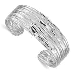 Sterling Silver Rhodium-plated Polished Crinkle Textured Cuff Bangle