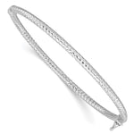 Sterling Silver Rhodium-plated Polished Textured Hinged Bangle
