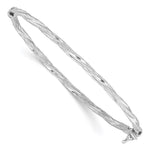 Sterling Silver Rhodium-plated Textured Twisted Hinged Bangle