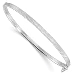 Sterling Silver Rhodium-plated Polish/Textured Hinged Bangle