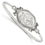 Sterling Silver Floral Oval Locket Bangle Bracelet