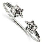 Sterling Silver Polished Antiqued Two Turtles Flexible Bangle
