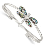 Sterling Silver Polished Abalone Dragonfly Cuff Bangle Bracelet