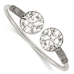 Sterling Silver Polished Antiqued Tree of Life Flexible Bangle