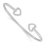 Sterling Silver Rhodium-plated CZ Two Hearts Cuff Bangle