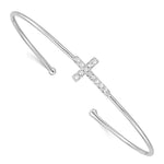 Sterling Silver Rhodium-plated Polished CZ Cross Cuff Bangle