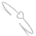 Sterling Silver Rhodium-plated Polished CZ Heart Cuff Bangle Bracelet