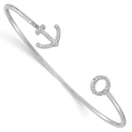 Sterling Silver Rhodium-plated Polished CZ Anchor Cuff Bangle