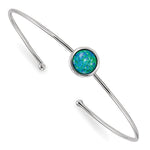 Sterling Silver Rhodium-plated Synthetic Blue Opal Slip-on Cuff Bangle