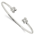 Sterling Silver Polished Love Knot Ends Cuff Bangle Bracelet