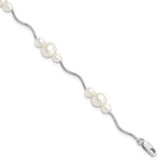 Sterling Silver Rhodium-plated 3- White Near-Round Freshwater Cultured Pearl Bracelet