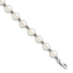 Sterling Silver Rhodium-plated 6- White Round Freshwater Cultured Pearl Bracelet