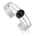 Sterling Silver Synthetic Oval Onyx Three Strand Cuff Bangle Bracelet