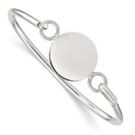 Sterling Silver Polished Engravable Round ID Plate Hook Closure Bangle Bracelet