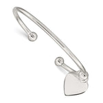 Sterling Silver Polished Heart Charm Cuff Bangle Bracelet