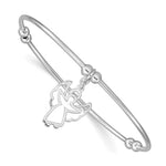 Sterling Silver Rhodium-plated Polished Bead with Angel Charm Stretch Bangle Bracelet