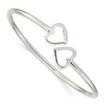 Sterling Silver Polished Flexible Heart Bangle Bracelet