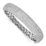 Sterling Shimmer Sterling Silver Rhodium-plated 568 Stone CZ Pav Hinged Bangle
